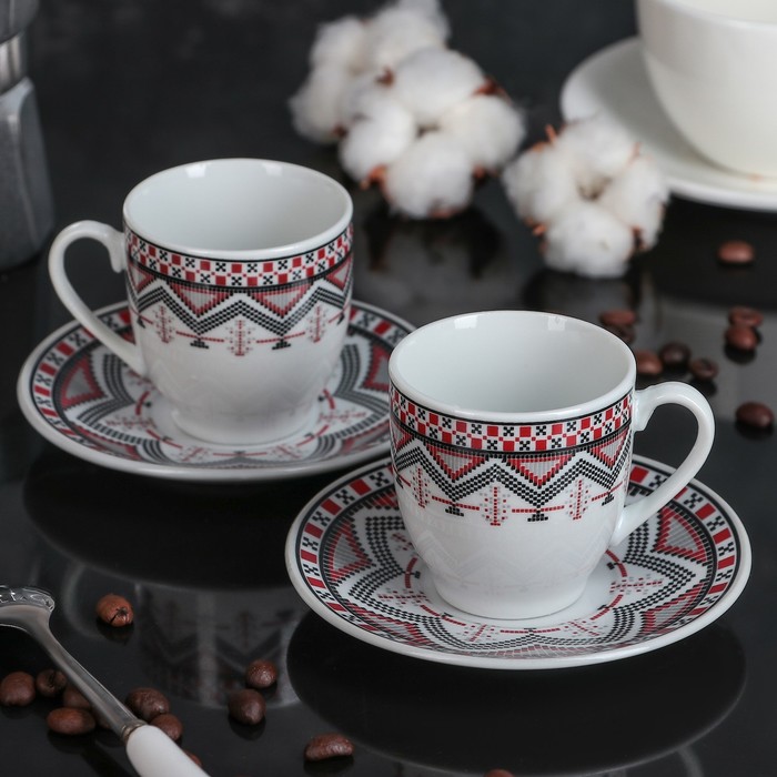 Сервиз кофейный 4 предмета "Этника" 2 чашки 90 мл, 2 блюдца d-10,5