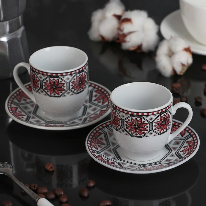 Сервиз кофейный 4 предмета "Вияна" 2 чашки 90 мл, 2 блюдца d-10,5,  2858946