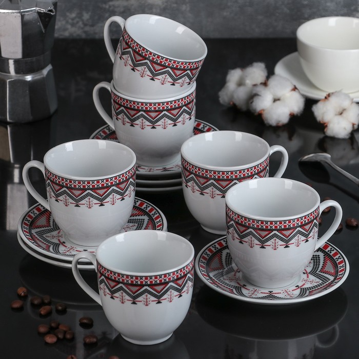 Сервиз чайный 12 предметов "Этника" 6 чашек 200 мл 10х7,5х7,2 см, 6 блюдец d-12 см