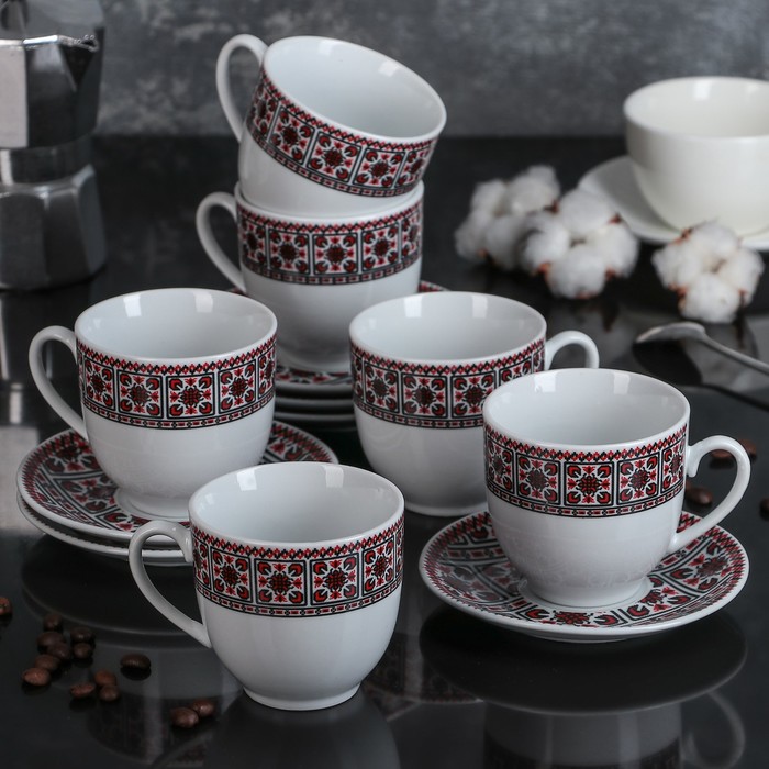 Сервиз чайный 12 предметов "Аглая" 6 чашек 200 мл 10х7,5х7,2 см, 6 блюдец d-12 см