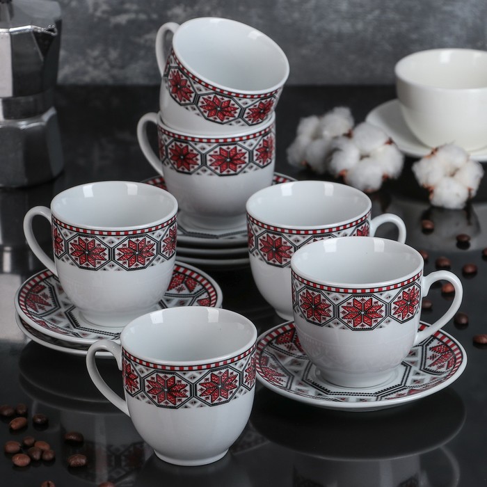 Сервиз чайный 12 предметов "Вияна" 6 чашек 200 мл 10х7,5х7,2 см, 6 блюдец d-12 см