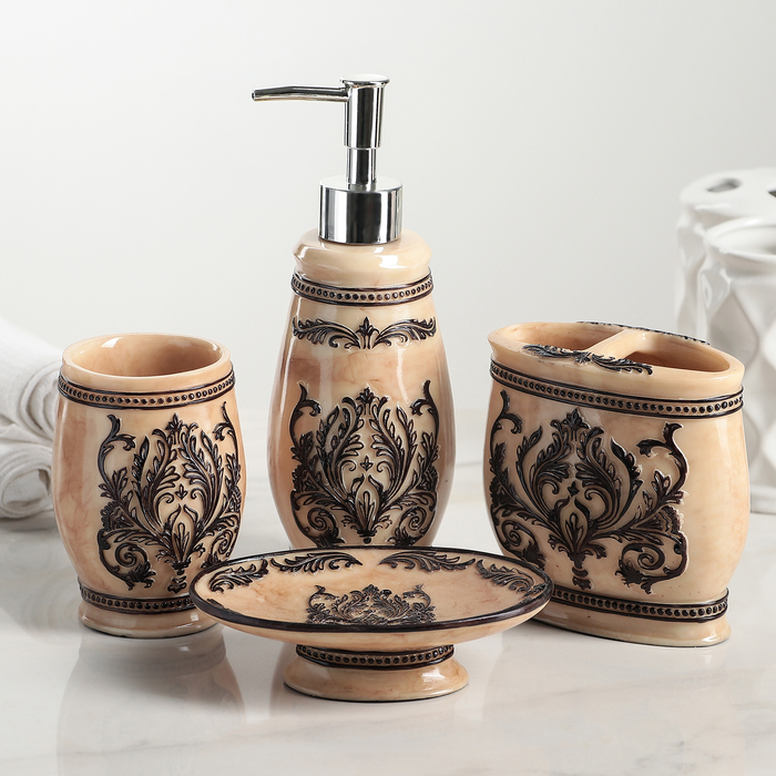 Набор для ванной "Мильфей" 4 предмета: мыльница, дозатор для мыла, 2 стакана, цвет черный
