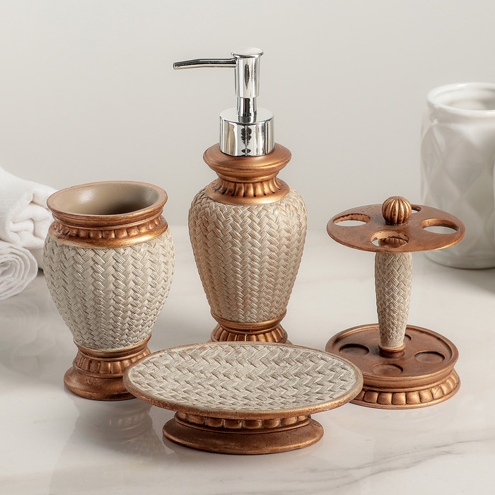 Набор для ванной "Лоза" 4 предмета: мыльница, дозатор для мыла, 2 стакана