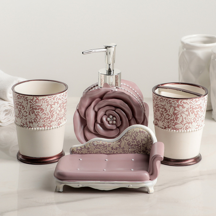Набор для ванной "Бонжур" 4 предмета: мыльница, дозатор для мыла, 2 стакана