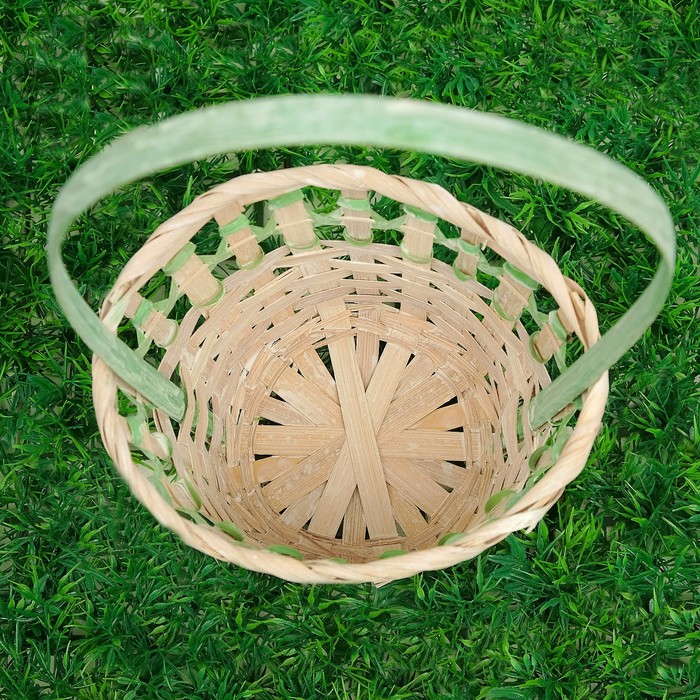 Корзина плетеная бамбук: D14/H11/HH30, зеленая