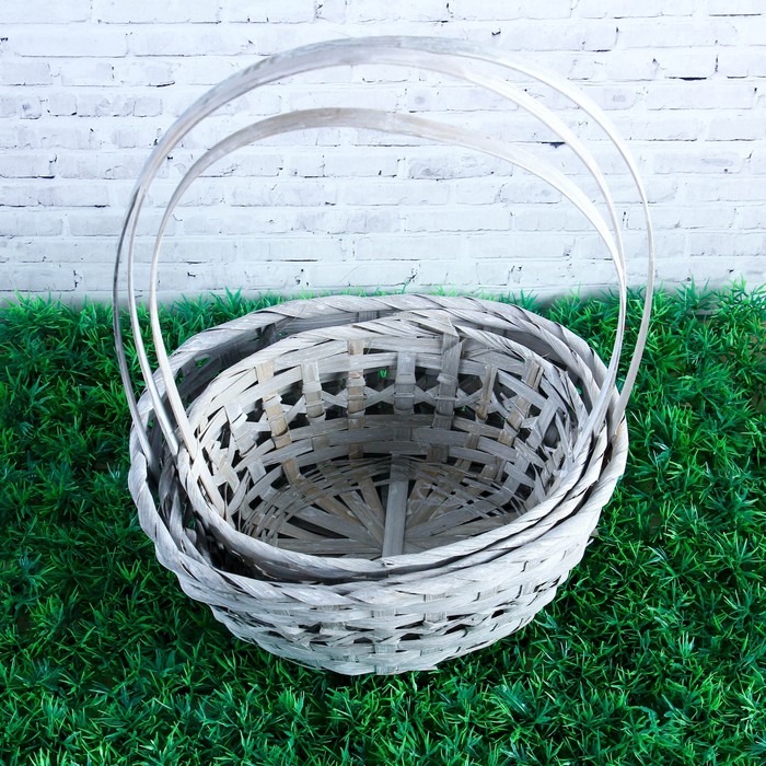 Набор корзин плетеных бамбук: 22X18XH10/34см;24X19XH10/36см;27X21XH10/38см, серые, 3 шт