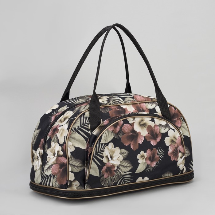 Сумка дорожная "Цветы", трансформер, 1 отдел на молнии, наружный карман, цвет чёрный