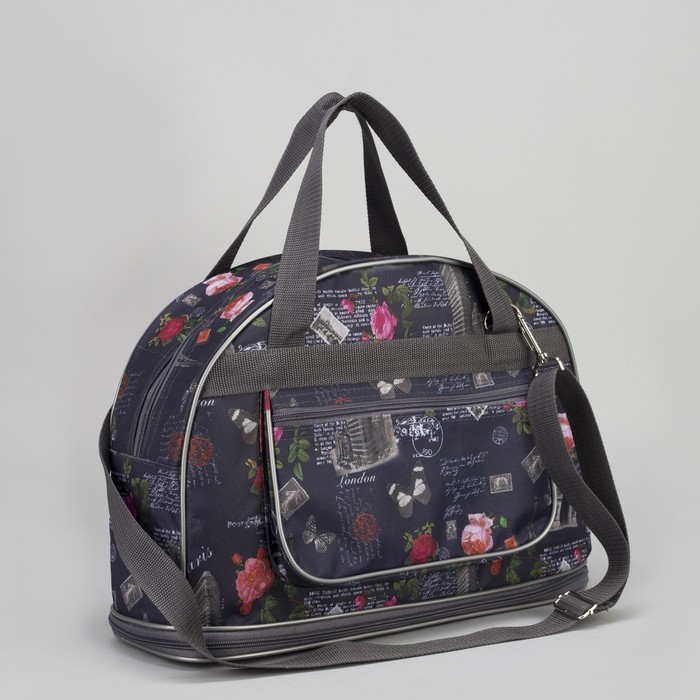 Сумка дорожная "Париж и розы", отдел на молнии, наружный карман, цвет синий