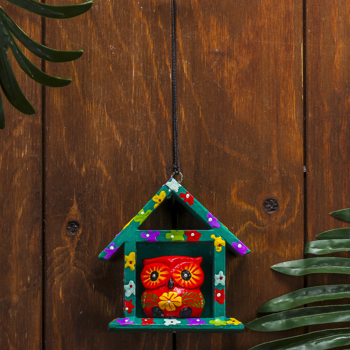 Сувенир дерево "Красная сова в домике" 11х5х11 см