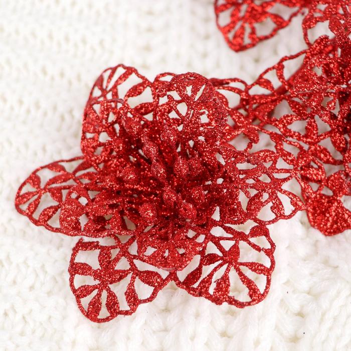 Цветы искусственные блеск "Три кружевные ромашки" 8*60 см, красный