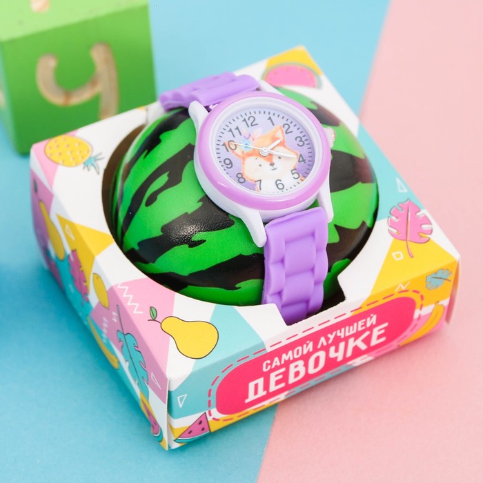Набор "Лисичка", часы наручные детские, мячик