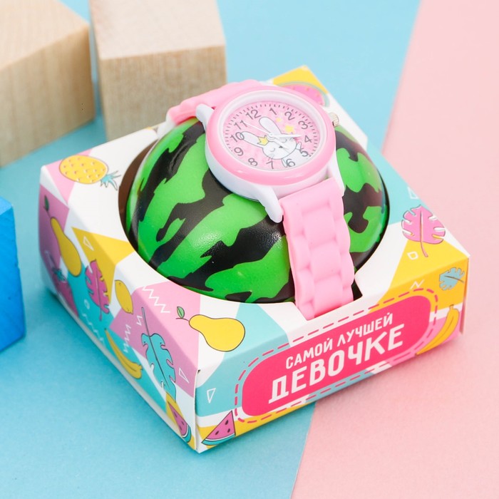 Набор "Зайчик", часы наручные детские, мячик