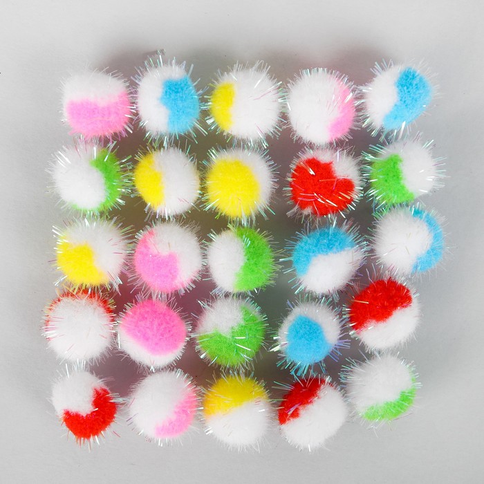 Набор текстиль деталей для декора "Бомбошки" 25 шт набор, размер 1 шт 2 см, цвета МИКС