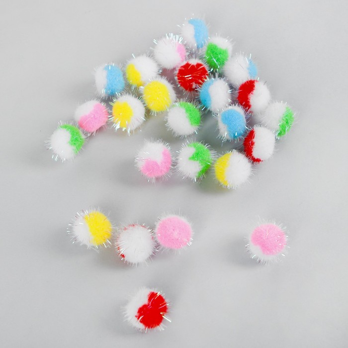 Набор текстиль деталей для декора "Бомбошки" 25 шт набор, размер 1 шт 2 см, цвета МИКС