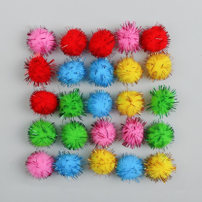 Набор текстильных деталей для декора "Бомбошки" 25 шт набор, размер 1 шт 2 см, цвета МИКС