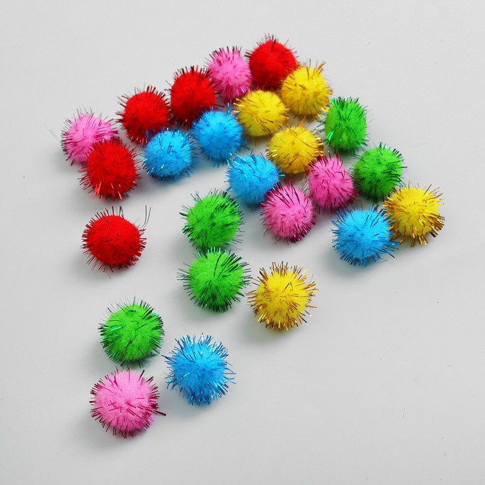 Набор текстильных деталей для декора "Бомбошки" 25 шт набор, размер 1 шт 2 см, цвета МИКС