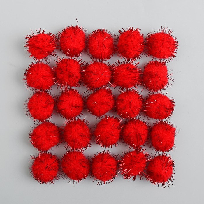 Набор текстильных деталей для декора "Бомбошки" 25 шт набор, размер 1 шт 2 см, цвет красный 353994