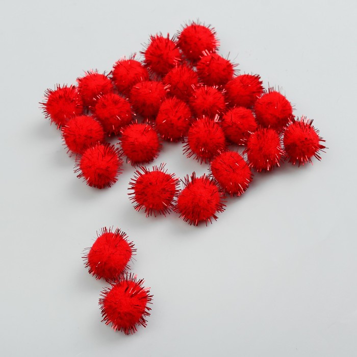 Набор текстильных деталей для декора "Бомбошки" 25 шт набор, размер 1 шт 2 см, цвет красный 353994