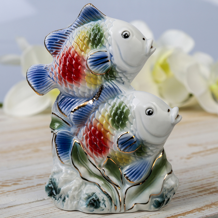 Сувенир керамика &quot;Две яркие рыбки в водорослях&quot; цветные 14,5х11х5,5 см