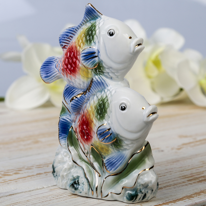 Сувенир керамика "Две яркие рыбки в водорослях" цветные 14,5х11х5,5 см