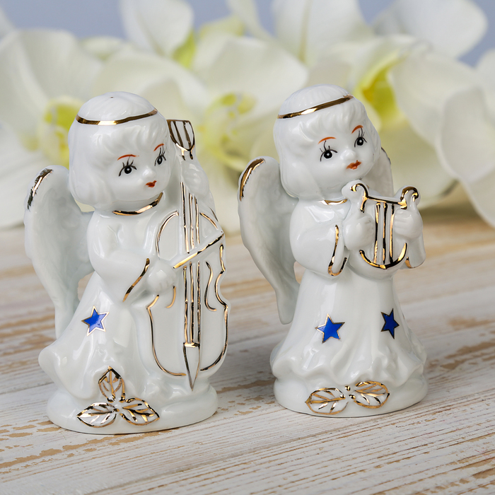 Сувенир керамика "Ангел в платье со звёздами с муз.инструментом" МИКС 11х6х5 см