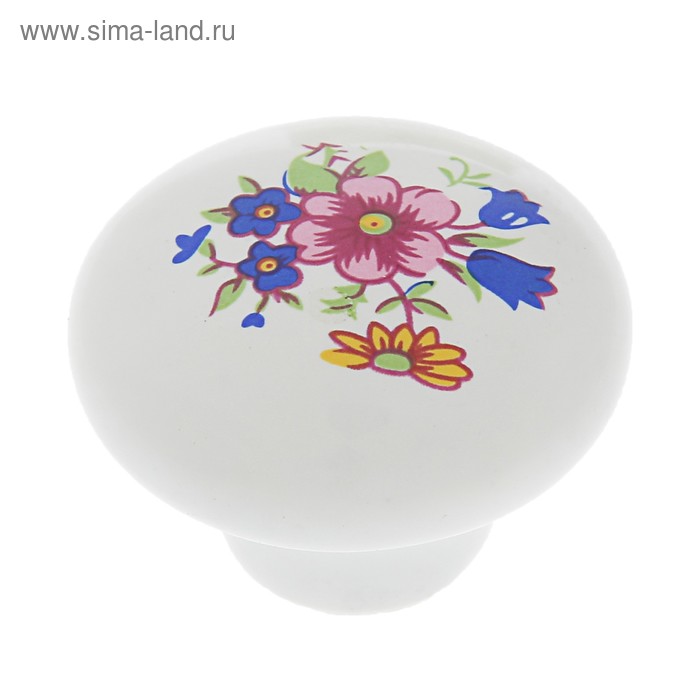 Ручка кнопка FLOWER Ceramics 017, d=32, керамическая, белая