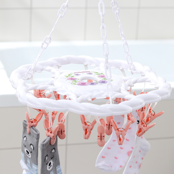 Сушилка для белья подвесная круглая 10 прищепок, 34х34 см, цвет МИКС