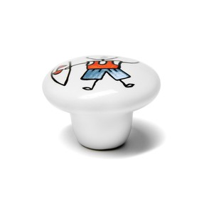 Ручка-кнопка Ceramics KID 045, керамическая, белая с принтом Ош