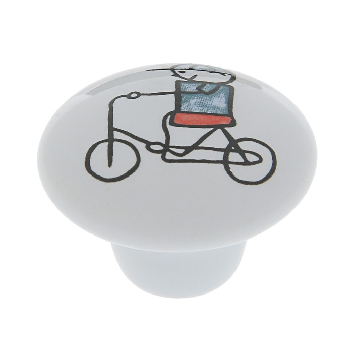 Ручка-кнопка Ceramics KID 046, керамическая, белая с принтом