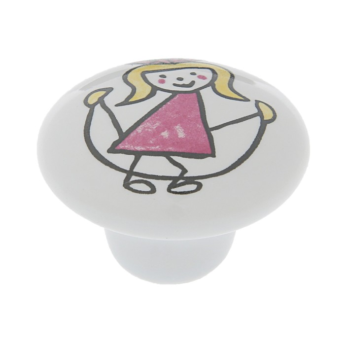 Ручка-кнопка Ceramics KID 047, керамическая, белая с принтом