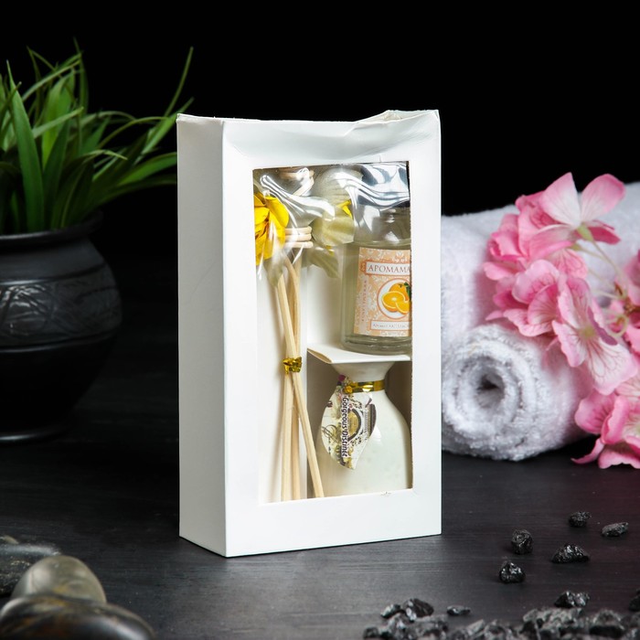 Подарочный набор с аромомаслом 15 мл "Ваза с цветком", УЦЕНКА аромат апельсин