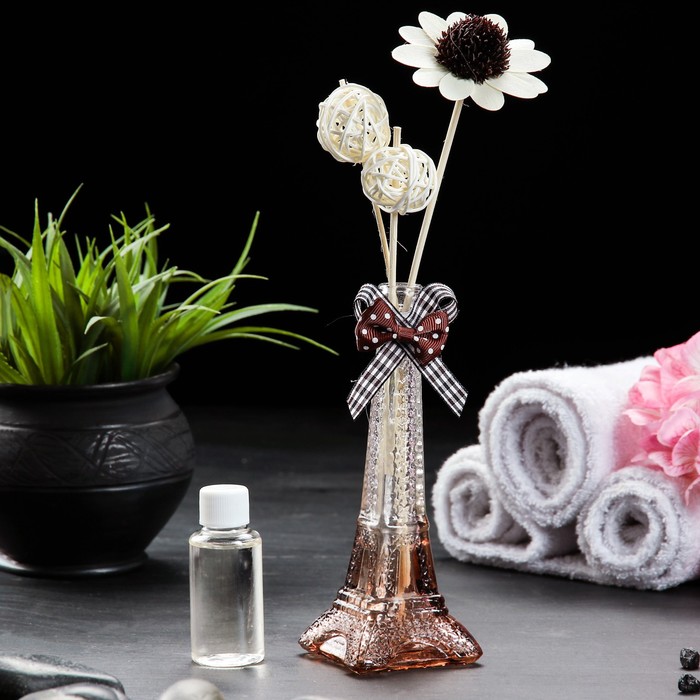 Набор подарочный "Эйфелева башня" У(ваза,2 палочки с шариками,декор, аромамасло 30 мл), роза
