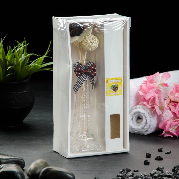 Набор подарочный"Эйфелева башня"УЦЕНКА(ваза,2 палочки с шариками,декор,аромамасло 30 мл)кофе