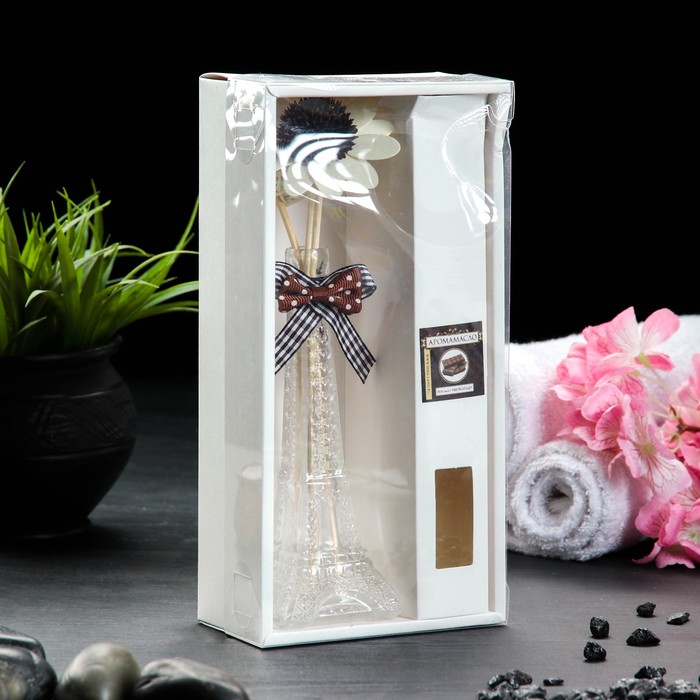 Набор подарочный"Эйфелева башня"УЦЕНКА(ваза,2 пал с шариками,декор,аромамасло 30 мл)шоколад