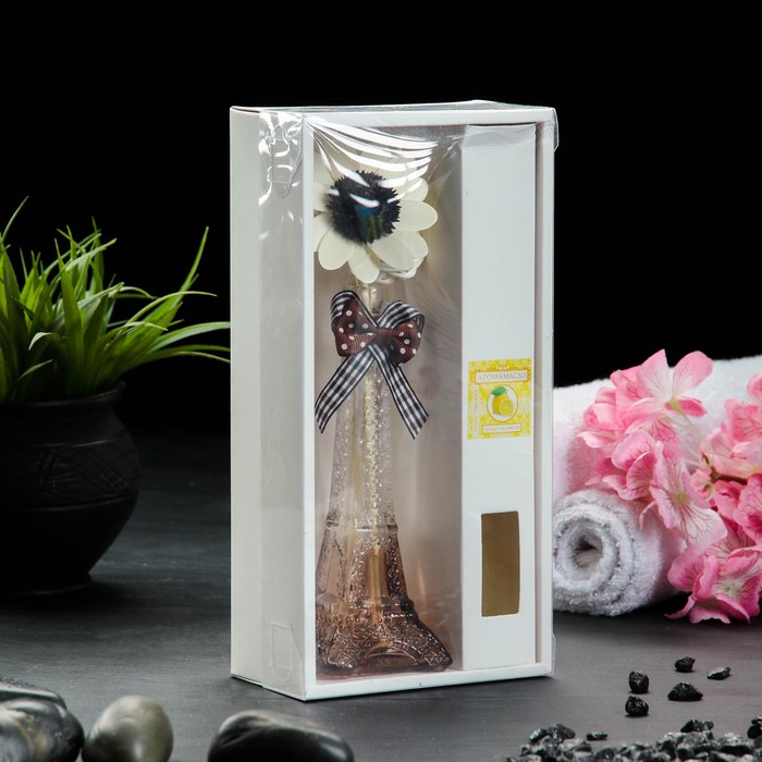 Набор подарочный "Эйфелева башня"УЦЕНКА(ваза,2 палочки с шариками,декор,армасло30 мл)лимон