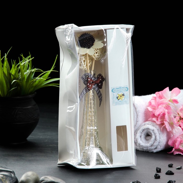 Набор подарочный"Эйфелева башня"УЦЕНКА(ваза,2 палочки с шариками,декор,армасло 30 мл)ваниль