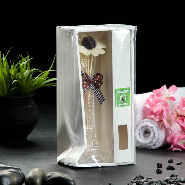 Набор подарочный"Эйфелева башня"УЦЕНКА(ваза,2 палочки с шариками,декор,армасло 30 мл)сандал