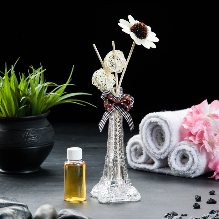 Набор подарочный"Эйфелева башня"УЦЕНКА(ваза,2 палочки с шариками,декор,армасло 30 мл)сандал