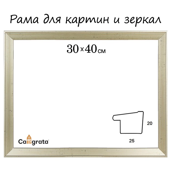 Рама для зеркал и картин пласт 30*40*2см, Aida серебро с патиной