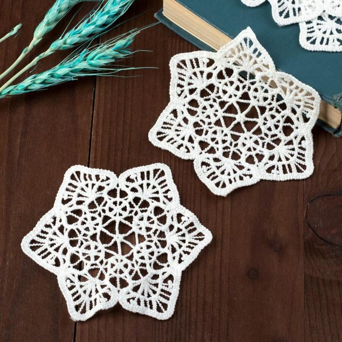 Вязаный элемент "Узор", 7х5,5см, 10 шт, цвет белый