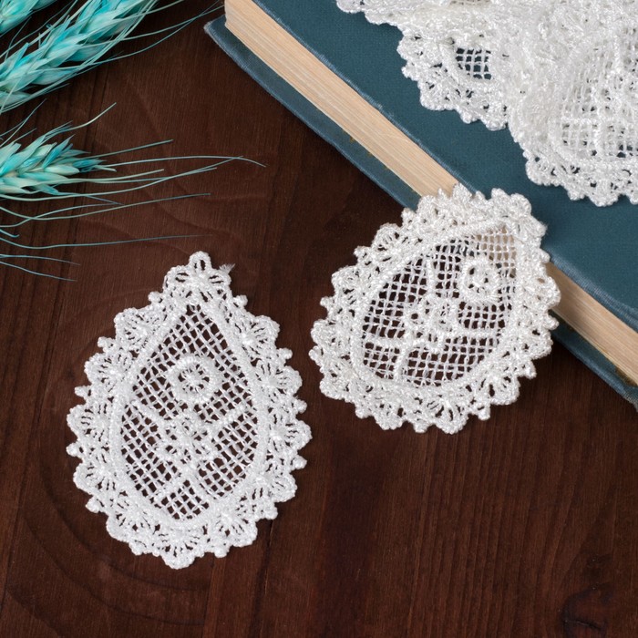 Вязаный элемент "Узор", 7х4,5см, 10 шт, цвет белый