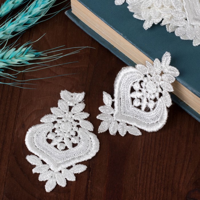 Вязаный элемент "Узор", 7х4,5см, 10 шт, цвет белый