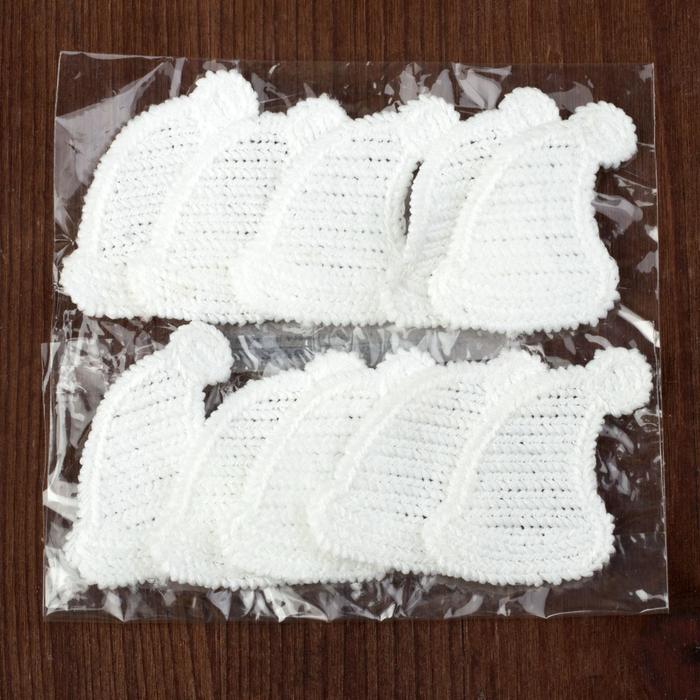 Вязаный элемент "Шапочка", 4х3см, 10 шт, цвет белый