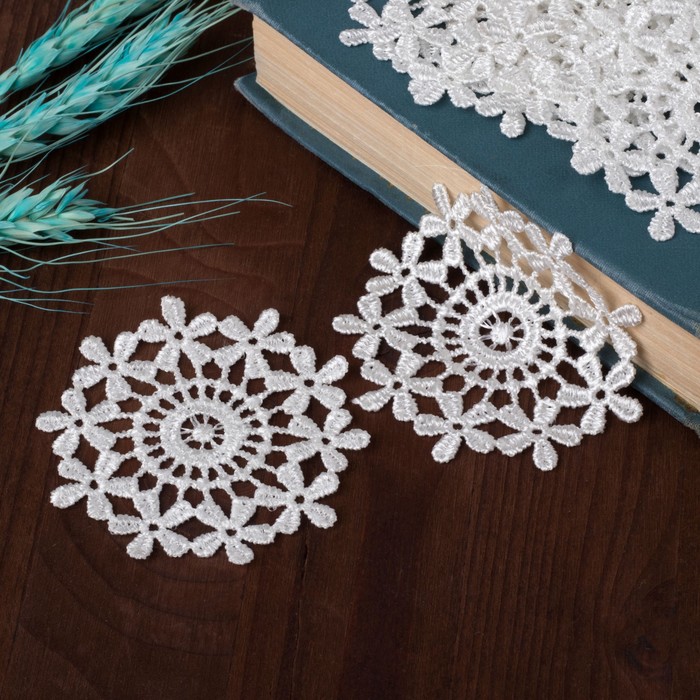 Вязаный элемент "Узор", d= 6.5см, 10 шт, цвет белый