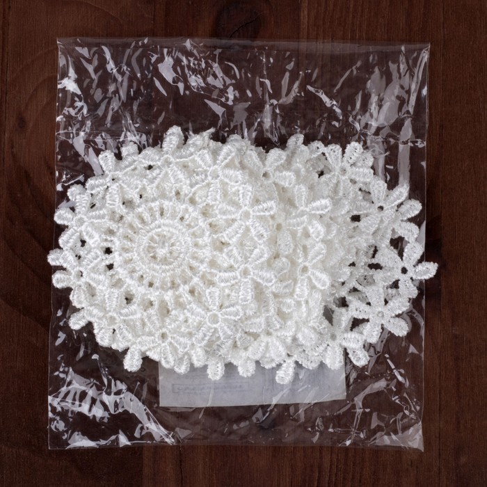 Вязаный элемент "Узор", d= 6.5см, 10 шт, цвет белый