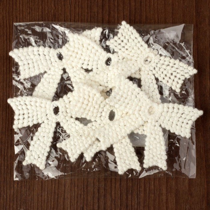 Вязаный элемент "Бант", 5х4см, 10 шт, цвет белый