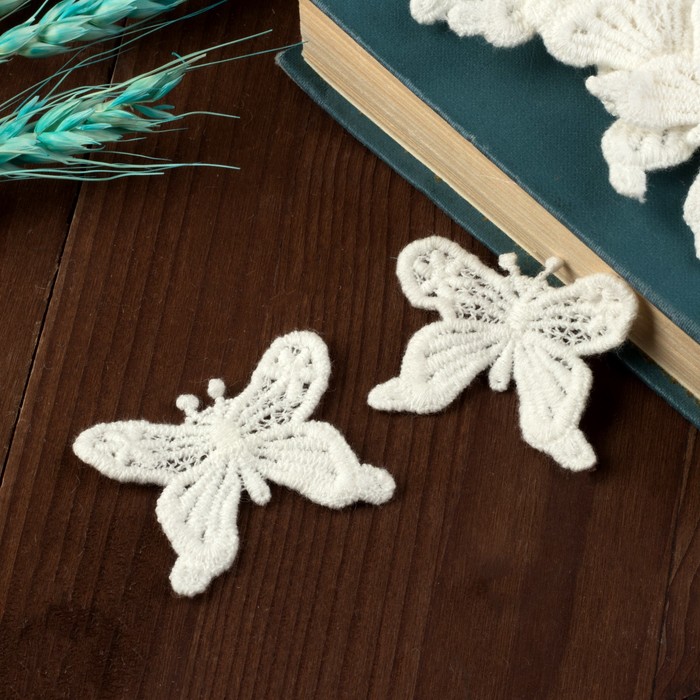 Вязаный элемент "Бабочка", 5х4см, 10 шт, цвет белый