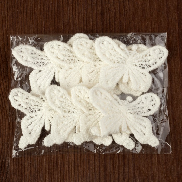 Вязаный элемент "Бабочка", 5х4см, 10 шт, цвет белый