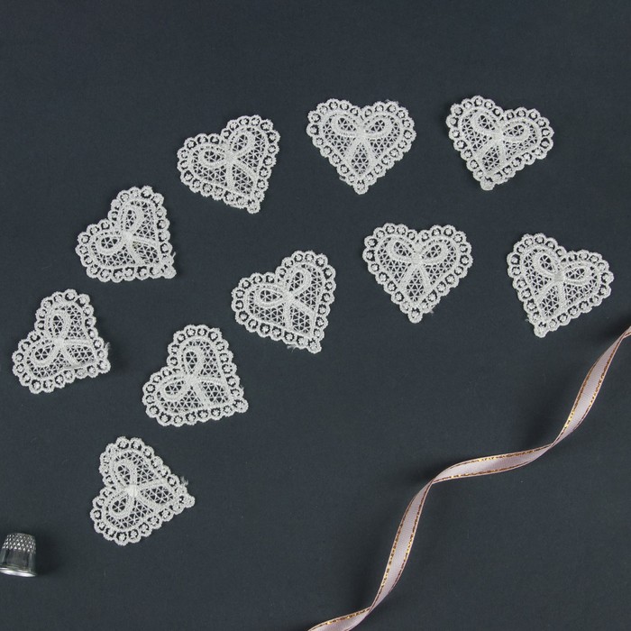 Вязаный элемент "Сердце", 4,5х4см, 10 шт, цвет белый