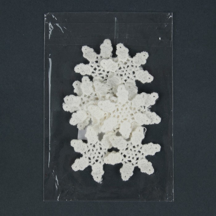 Вязаный элемент "Снежинка", d=3.8см, 10 шт, цвет белый